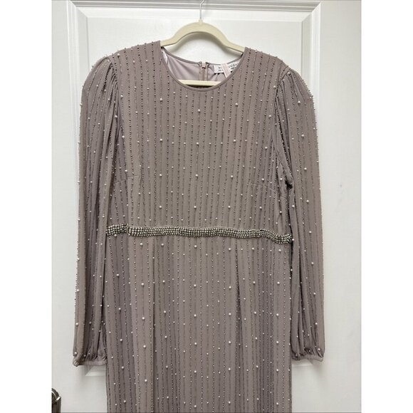 New MAC DUGGAL Size 18 Purple 93622  Puff Long Sleeve Beaded Midi Cocktail Dress - Picture 5 of 12